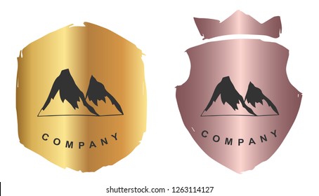 Rose Gold Logo Design of Mountain Nature Travel. Vector, Illustration, Hand Drawn and Doodle. EPS10