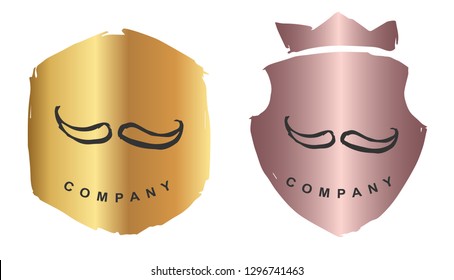 Rose Gold Logo Design of Mustache. Vector, Illustration, Hand Drawn and Doodle.