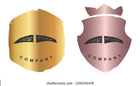 Rose Gold Logo Design of Mustache. Vector, Illustration, Hand Drawn and Doodle.