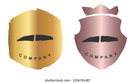 Rose Gold Logo Design of Mustache. Vector, Illustration, Hand Drawn and Doodle.