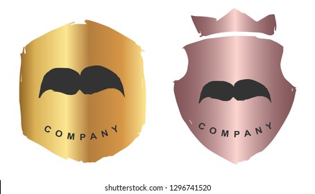 Rose Gold Logo Design of Mustache. Vector, Illustration, Hand Drawn and Doodle.