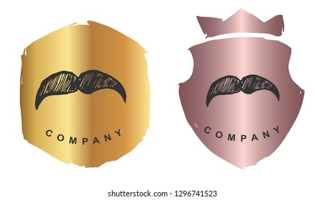 Rose Gold Logo Design of Mustache. Vector, Illustration, Hand Drawn and Doodle.