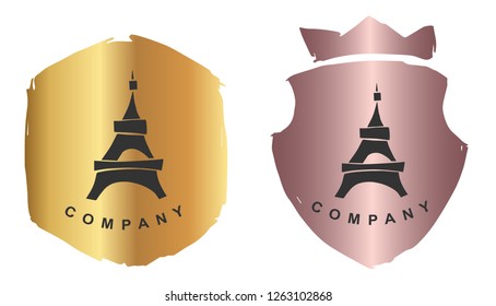 Rose Gold Logo Design of Paris Eiffel Tower. Vector, Illustration, Hand Drawn and Doodle. EPS10
