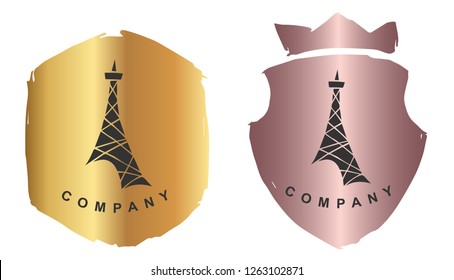 Rose Gold Logo Design of Paris Eiffel Tower. Vector, Illustration, Hand Drawn and Doodle. EPS10