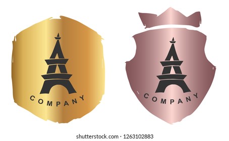 Rose Gold Logo Design of Paris Eiffel Tower. Vector, Illustration, Hand Drawn and Doodle. EPS10