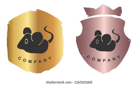 Rose Gold Logo Design of Rat Mouse Animal. Vector, Illustration, Hand Drawn and Doodle. EPS10