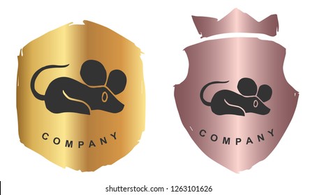 Rose Gold Logo Design of Rat Mouse Animal. Vector, Illustration, Hand Drawn and Doodle. EPS10