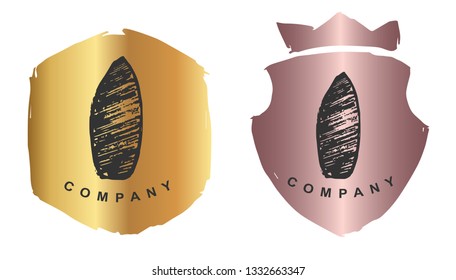 Rose Gold Logo Design of Surfboard. Vector, Illustration, Hand Drawn and Doodle. EPS10