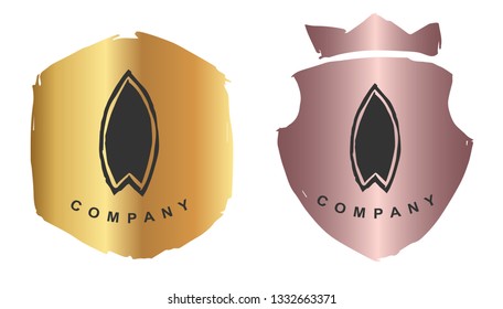 Rose Gold Logo Design of Surfboard. Vector, Illustration, Hand Drawn and Doodle. EPS10
