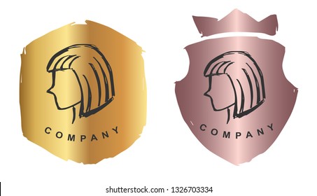 Rose Gold Logo Design of Woman or Female Head. Vector, Illustration, Hand Drawn and Doodle. EPS10