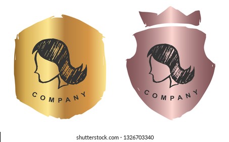 Rose Gold Logo Design of Woman or Female Head. Vector, Illustration, Hand Drawn and Doodle. EPS10
