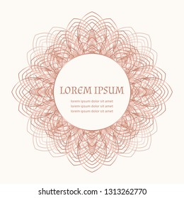 Rose gold luxury background royal pattern vector. Vintage wedding invitation. Lace design for bridal party, beauty spa salon flyer, anniversary, save the date cards, holiday template.