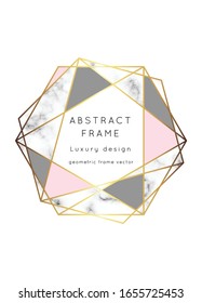 Rose gold marble modern wedding invitation.Geometric shape frame.Luxury vector.Perfect for design brochure, flyer, cover, poster, card, logo, business identity style.