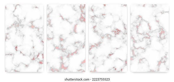 Rose gold marble texture background. Set of four abstract backdrops of marble granite stone. Vector illustration