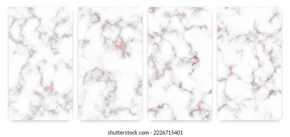 Rose gold marble texture background. Set of four abstract backdrops of marble granite stone. Vector illustration