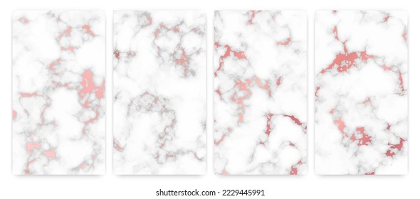 Rose gold marble texture background. Set of four abstract backdrops of marble granite stone. Vector illustration