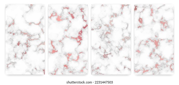 Rose gold marble texture background. Set of four abstract backdrops of marble granite stone. Vector illustration