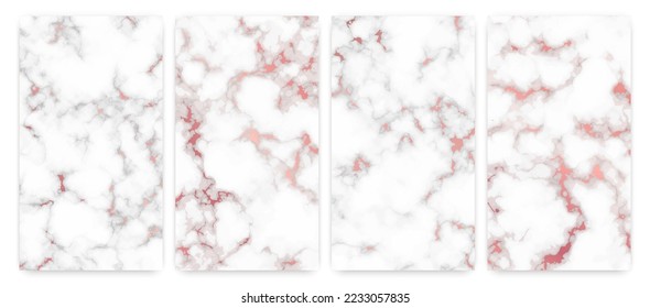 Rose gold marble texture background. Set of four abstract backdrops of marble granite stone. Vector illustration