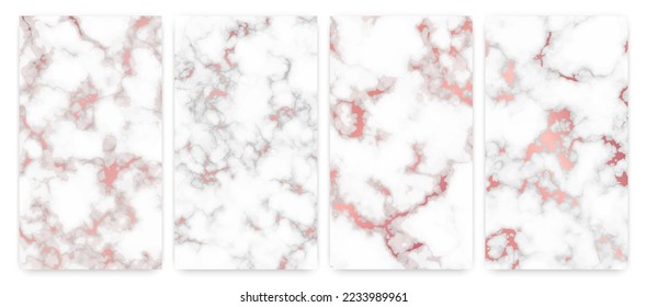Rose gold marble texture background. Set of four abstract backdrops of marble granite stone. Vector illustration