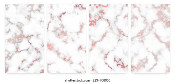Fondo de textura de mármol dorado rosa. El conjunto consta de cuatro telones de fondo abstractos de piedra de granito de mármol. Ilustración del vector