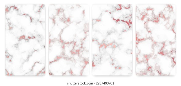 Rose gold marble texture background. Set of four abstract backdrops of marble granite stone. Vector illustration