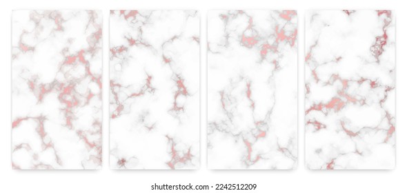Rose gold marble texture background. Set of four abstract backdrops of marble granite stone. Vector illustration