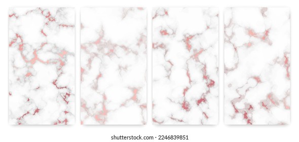 Rose gold marble texture background. Set of four abstract backdrops of marble granite stone. Vector illustration