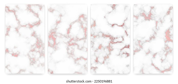 Rose gold marble texture background. Set of four abstract backdrops of marble granite stone. Vector illustration