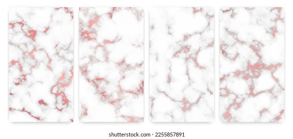 Rose gold marble texture background. Set of four abstract backdrops of marble granite stone. Vector illustration