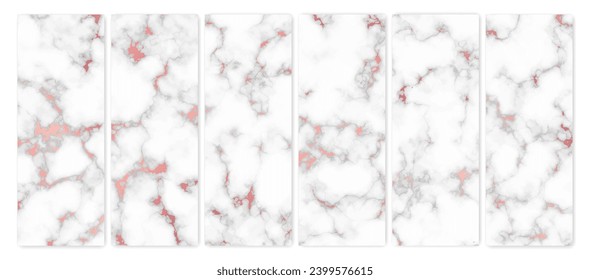Rose gold marble texture background. Set of six abstract backdrops of marble granite stone. Vector illustration
