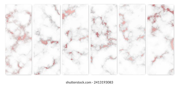 Rose gold marble texture background. Set of six abstract backdrops of marble granite stone. Vector illustration