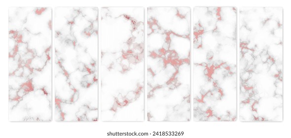 Rose gold marble texture background. Set of six abstract backdrops of marble granite stone. Vector illustration