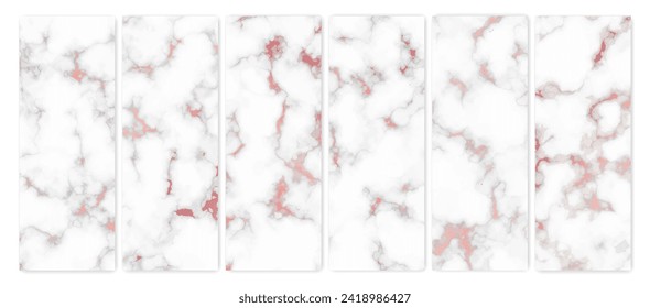 Rose gold marble texture background. Set of six abstract backdrops of marble granite stone. Vector illustration