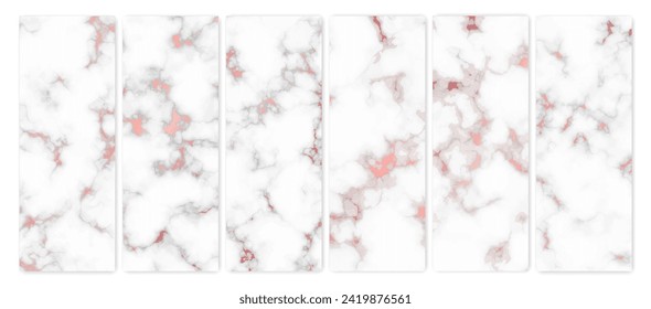 Rose gold marble texture background. Set of six abstract backdrops of marble granite stone. Vector illustration