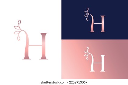 rose gold nature leaf crown beauty logo letter H