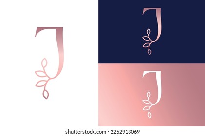 rose gold nature leaf crown beauty logo letter J