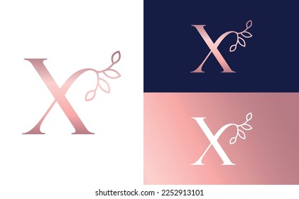 rose gold nature leaf crown beauty logo letter X