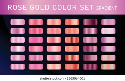 Rose Gold orange pupal, gradient, Vector foil texture gradients templates set. Collection of pink metallic gradient illustration gradation for backgrounds, cover, frame, ribbon,