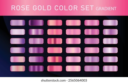 Rose Gold orange pupal, gradient, Vector foil texture gradients templates set. Collection of pink metallic gradient illustration gradation for backgrounds, cover, frame, ribbon,