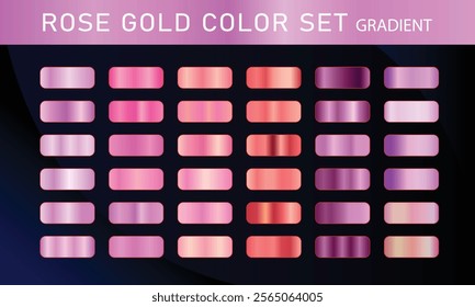 Rose Gold orange pupal, gradient, Vector foil texture gradients templates set. Collection of pink metallic gradient illustration gradation for backgrounds, cover, frame, ribbon,