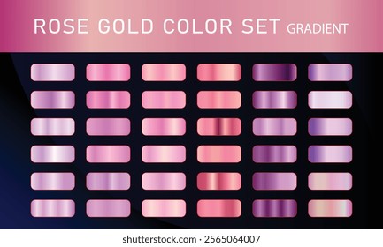 Rose Gold orange pupal, gradient, Vector foil texture gradients templates set. Collection of pink metallic gradient illustration gradation for backgrounds, cover, frame, ribbon,