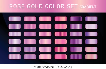 Rose Gold orange pupal, gradient, Vector foil texture gradients templates set. Collection of pink metallic gradient illustration gradation for backgrounds, cover, frame, ribbon,