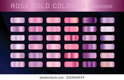 Rose Gold orange pupal, gradient, Vector foil texture gradients templates set. Collection of pink metallic gradient illustration gradation for backgrounds, cover, frame, ribbon,