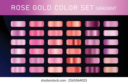 Rose Gold orange pupal, gradient, Vector foil texture gradients templates set. Collection of pink metallic gradient illustration gradation for backgrounds, cover, frame, ribbon,