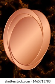 Rose gold oval card on marble background. Wedding invitation design. Geometric frame. Brochure, cover template. Vector