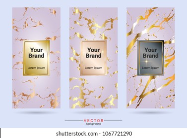 Rose gold packaging product design label and stickers templates, Suitable for luxury or premium products brands with marble texture (Vector EPS10, Fully editable and color change)