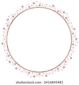 Rose Gold Peach Circle Frame with Rose gold stars Sparkling clipart icon Vector 2