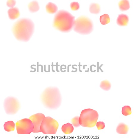 Rose gold petals flying cosmetics vector background. Romantic showering flower bloom parts vector. Pink gold petals falling invitation background. Wedding invitation or natural cosmetics design.