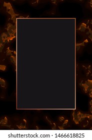 Rose gold rectangle card on marble background. Wedding invitation design. Geometric frame. Brochure, cover template. Vector
