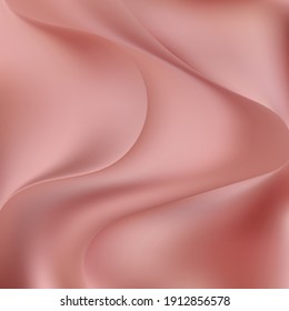 rose gold Satin Silky Cloth,Fabric Textile Drape with Crease Wavy Folds.with soft waves,waving in the wind.Texture of crumpled paper. Milk,Yogurt,Cream or cosmetics product Curl background.vector